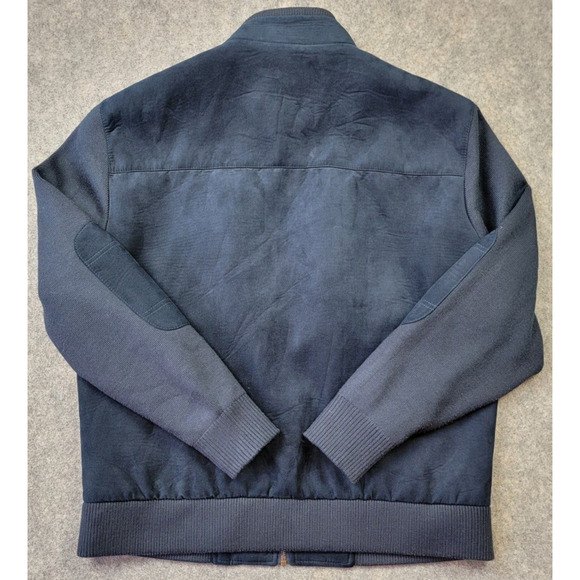 Enzo Tovare Coat Mens Medium Blue Faux Suede Elbow Patches Bomber Jacket - Picture 11 of 14